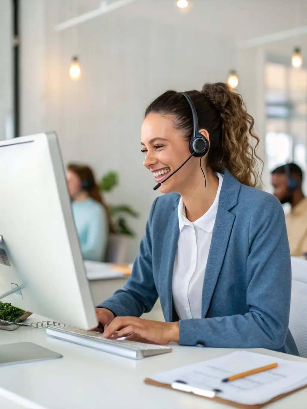 An image of a customer service representative using an AI-powered chatbot to assist a customer, illustrating improved customer experience.